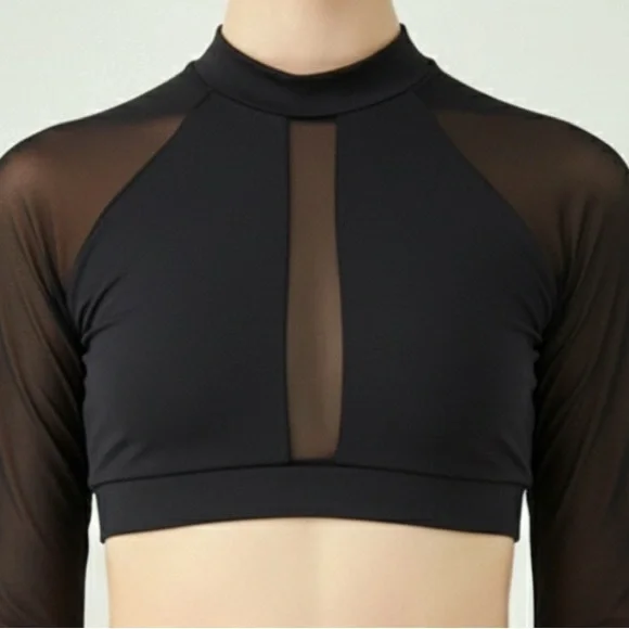 BalTogs High-Waist Mesh Crop Top and Briefs Set Black Dance Dancewear - Picture 3 of 6